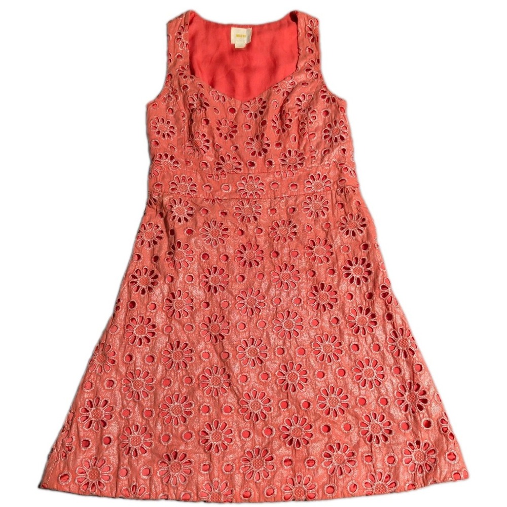 Maeve Anthropologie Coralshine Eyelet Dress Womens 8 Coral Metallic‎ Sleeveless